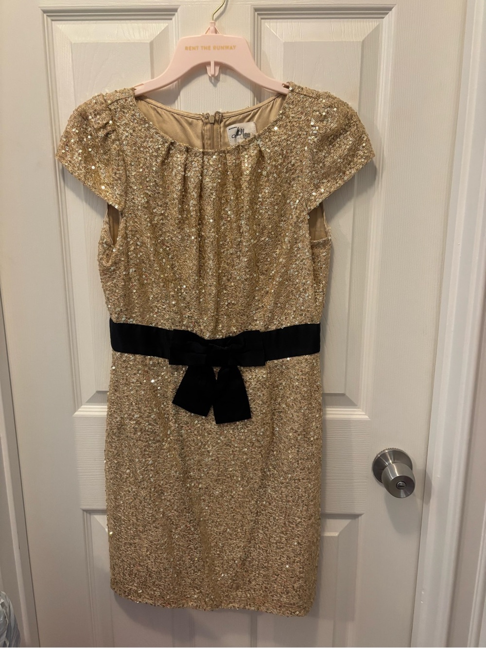 Milly Gold Sequin Dress with Black Velvet Bow
